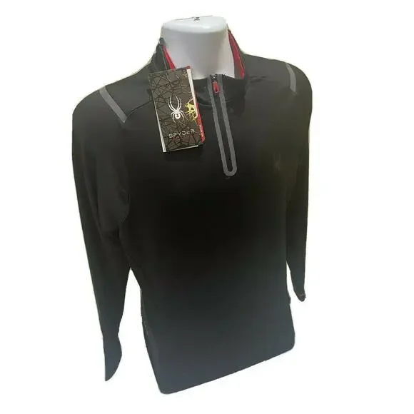 NWT Spyder Men's Active 1/4 Zip ProWB Mock Neck Pullover Top ,Black-Size L